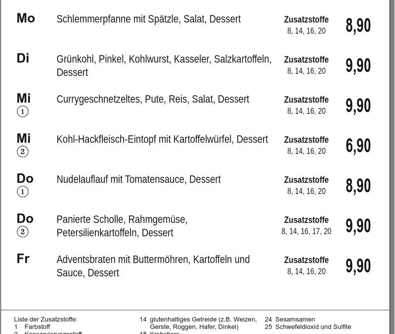 Mittagstisch KW50 02.12. – 06.12.2024