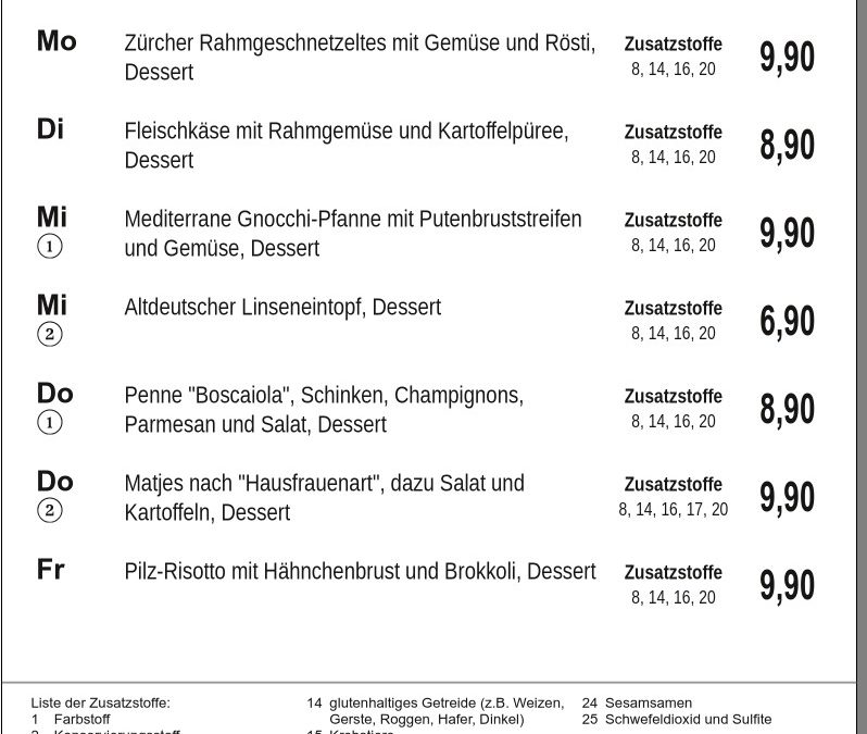 Mittagstisch KW51 16.12. – 20.12.2024
