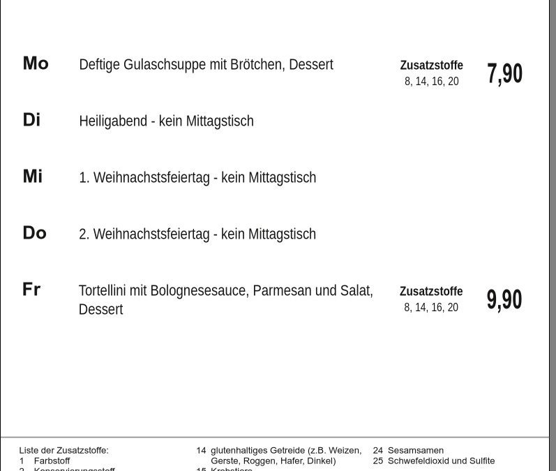 Mittagstisch KW52 23.12. – 27.12.2024