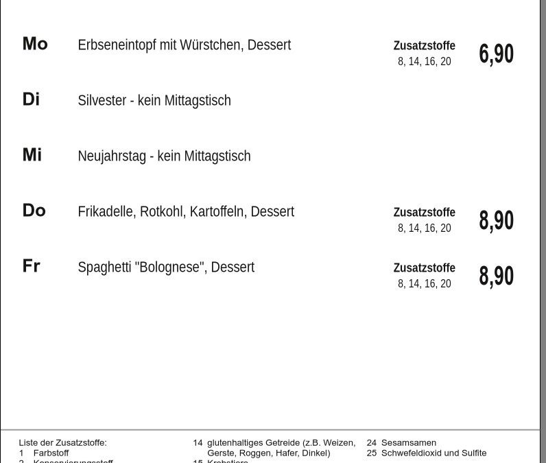Mittagstisch KW01 30.12.2024 – 03.01.2025