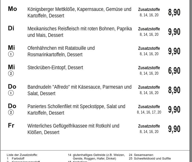 Mittagstisch KW02 06.01. – 10.01.2025