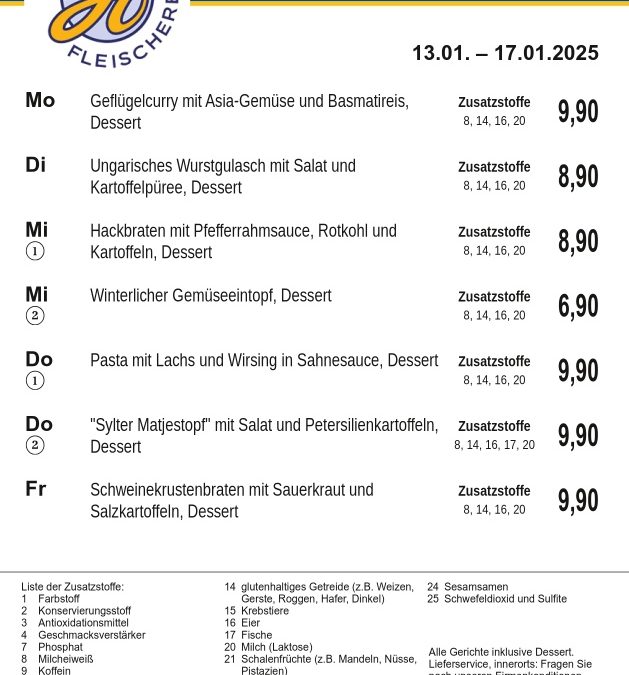 Mittagstisch KW03 13.01. – 17.01.2025