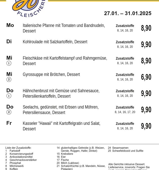 Mittagstisch KW05 27.01. – 31.01.2025