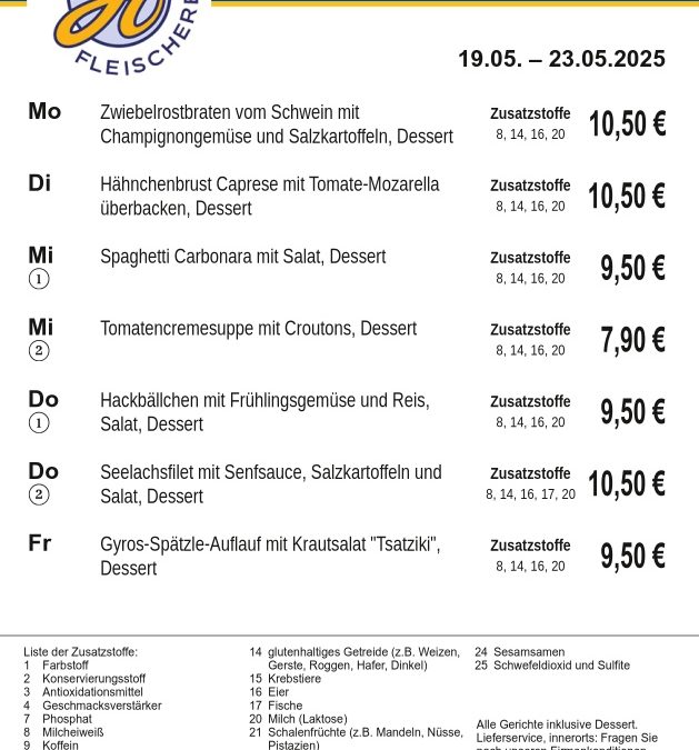 Mittagstisch KW21 19.05. – 23.05.2025