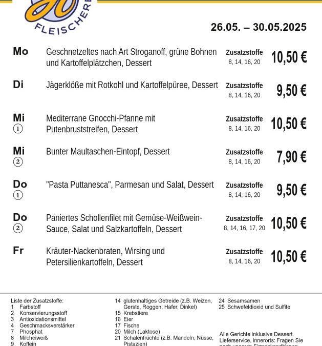 Mittagstisch KW22 26.05. – 30.05.2025