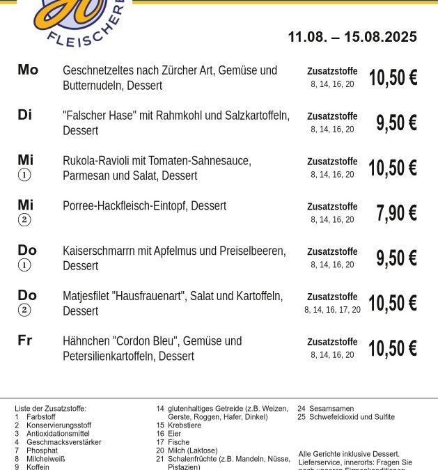 Mittagstisch KW33 11.08. – 15.08.2025