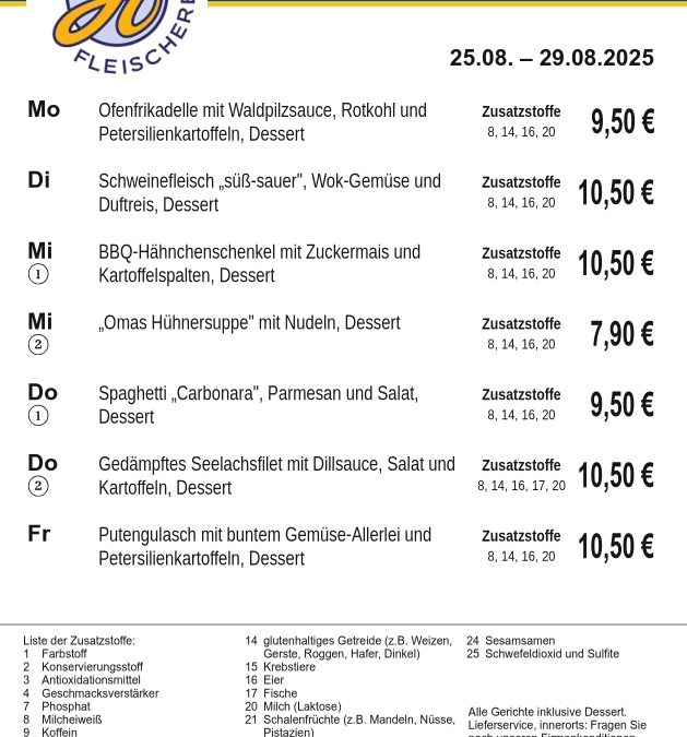 Mittagstisch KW35 25.08. – 29.08.2025
