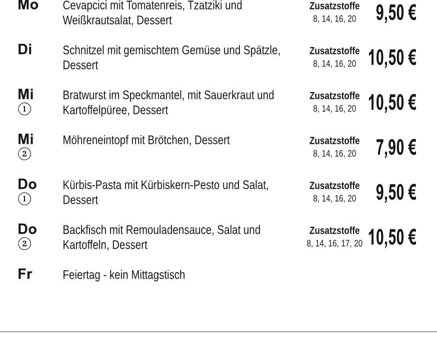 Mittagstisch KW40 29.09. – 03.10.2025